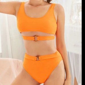 High waisted buckle bikini swimsuit two piece cut